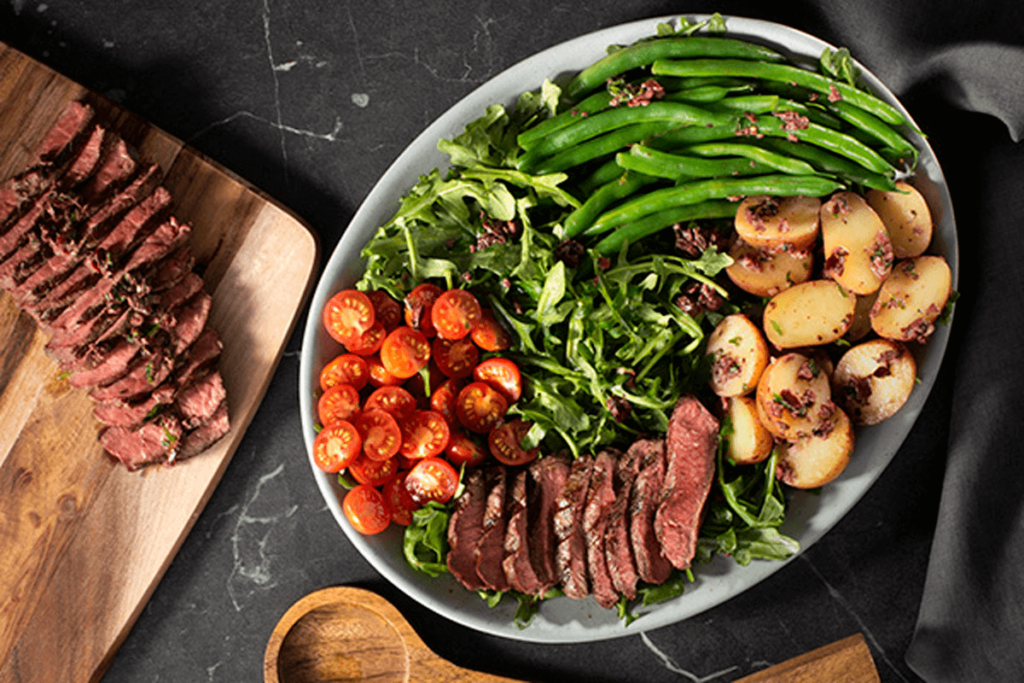 Marinated Prairie Bison Salad on a plate